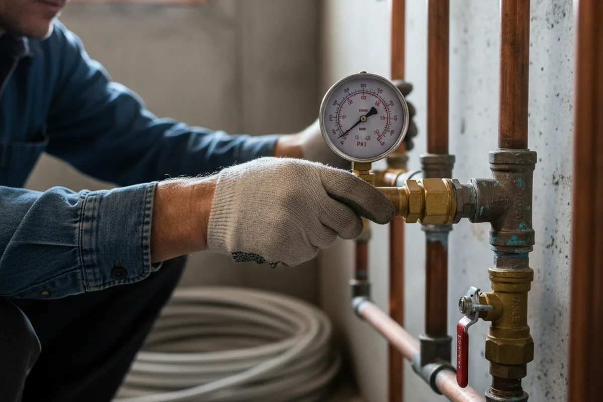 Pressure testing a repaired line during Water Line Repair in Plymouth